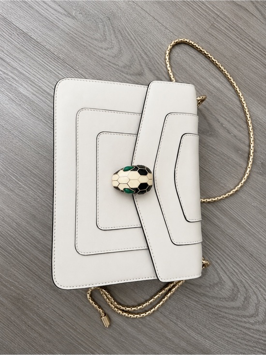 BVLGARI Handbags - BVLGARI Serpenti Forever White Leather Shoulder Bag Gold Chain